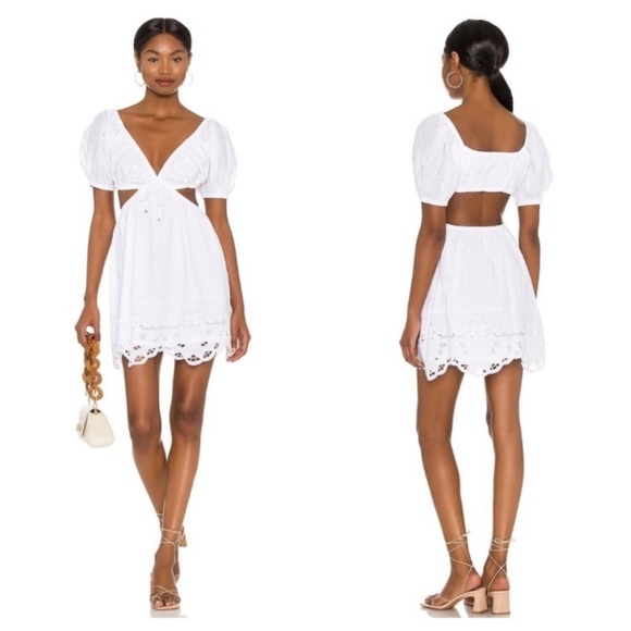 Tularosa Colleen White Mini Dress Sleeve Cotton Elastic Waist Size Small - Picture 1 of 7